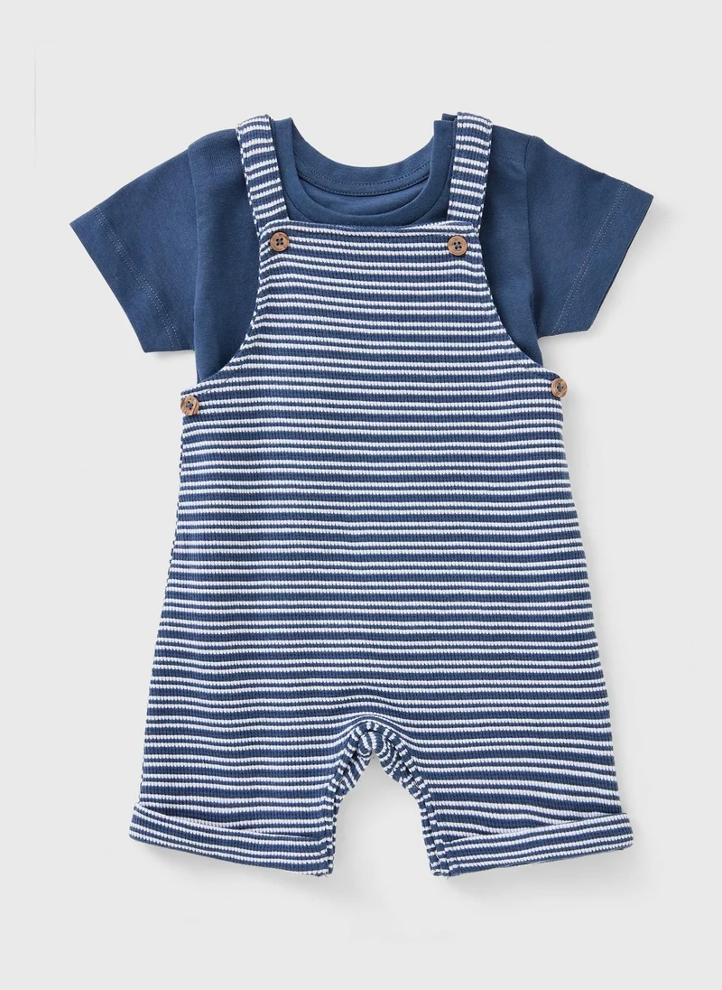 Matalan Baby Blue Stripe Top & Dungaree Set
